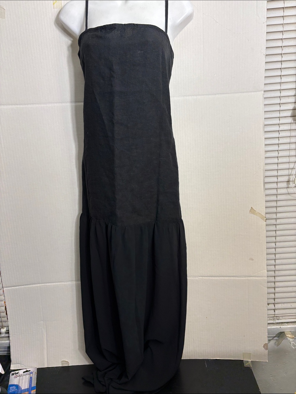 Black Linen Strappy Maxi Dress - Picture 2 of 6
